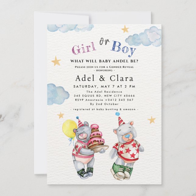 Girl or Boy Gender Reveal Invitation  (Front)