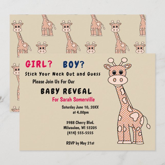 Girl or Boy Giraffe Baby Reveal Party Invitation (Front/Back)