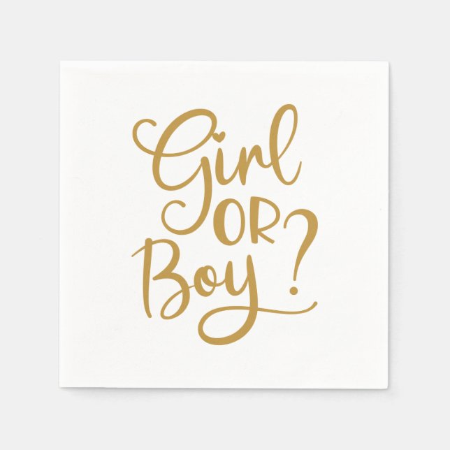 Girl or Boy Gold Glitter Gender Reveal Napkin (Front)