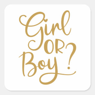 Girl or Boy Gold Glitter Gender Reveal Square Sticker