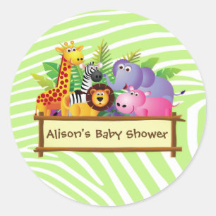 Girl or boy unisex Baby shower jungle safari Classic Round Sticker