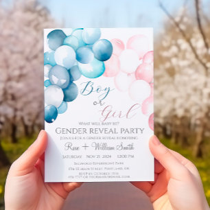Girl or Boy Watercolor Blue and Pink Gender Reveal Invitation