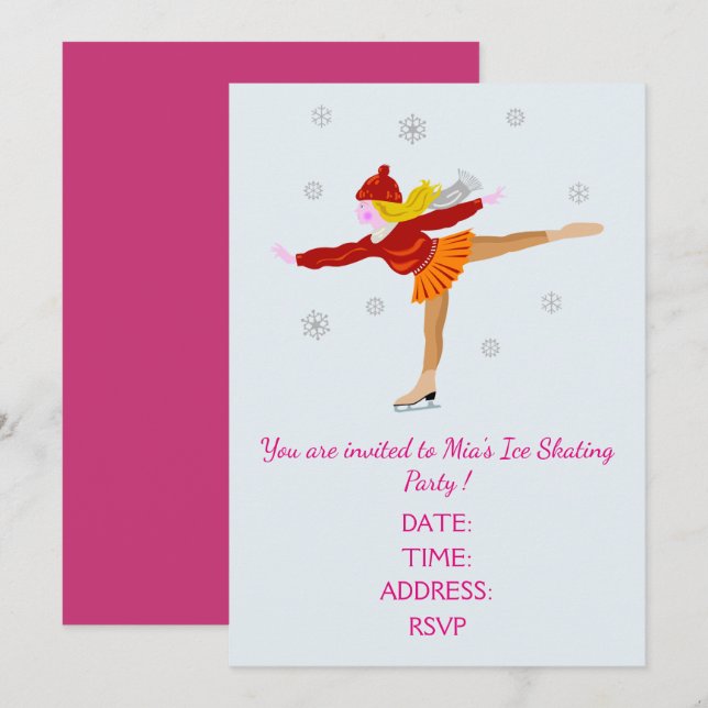 Girl or teen Ice Skating party Invitation (Front/Back)