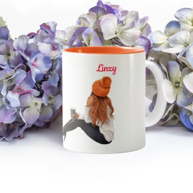Girl Orange Autumn Fall Personalized Custom Coffee Two-Tone Coffee Mug (Creator Uploaded)