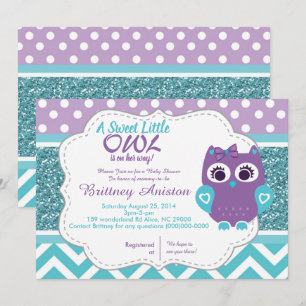 Girl Owl Purple Teal Invitation Card