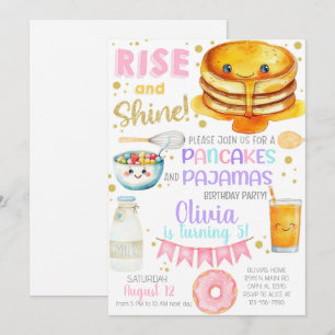 Girl pancakes and pajama birthday party invite. invitation