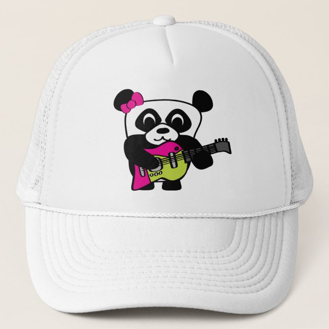Girl Panda Guitar Fun Trucker Hat (Front)