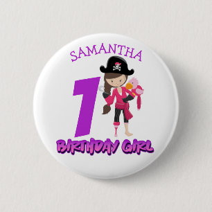 Girl Parrot 1st Birthday party pirate  Classic Rou 2 Inch Round Button