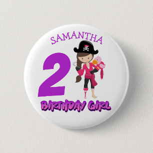 Girl Parrot Birthday party pirate 2 Inch Round Button