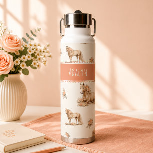 Girl Peach Horse Roses Pattern Personalized Water Bottle