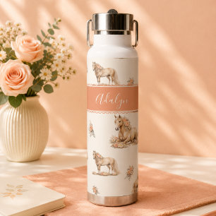 Girl Peach Horse Roses Pattern Personalized Water Bottle