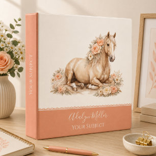 Girl Peach Rose Horse Script Monogram Binder