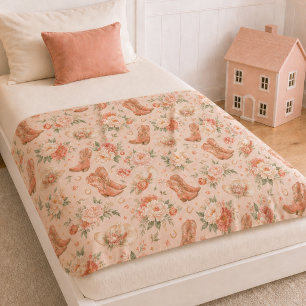 Girl Peach Western Coquette Shabby Chic  Fleece Blanket