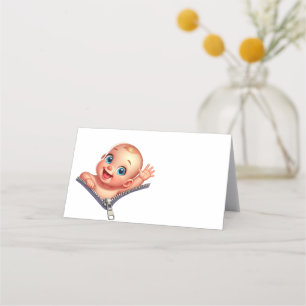Girl Peeking out Baby Shower White Thank You   Place Card