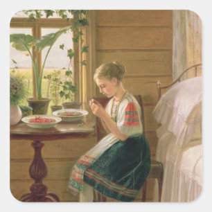 Girl Peeling Berries, 1880 Square Sticker