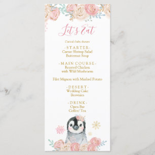 Girl Penguin Winter Snowflake Baby Shower Menu