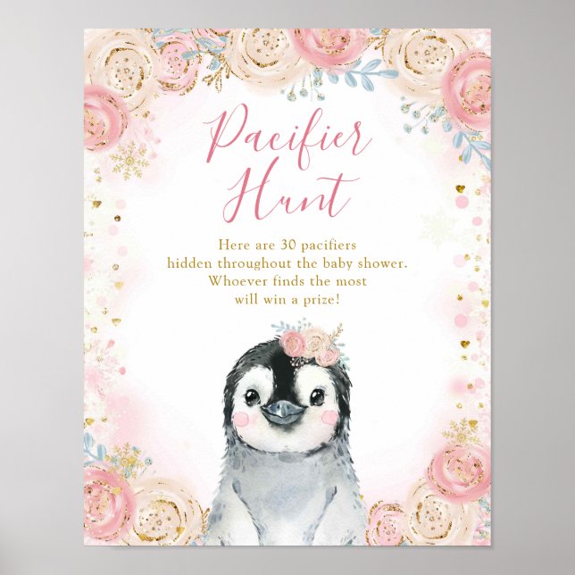 Girl Penguin Winter Snowflake Pacifier Hunt Poster (Front)