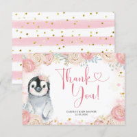 Girl Penguin Winter Snowflake Thank You Card