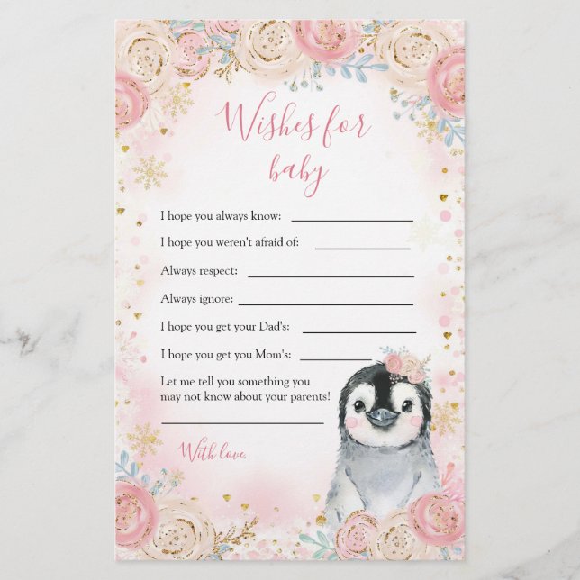 Girl Penguin winter Snowflake Wishes For Baby (Front)