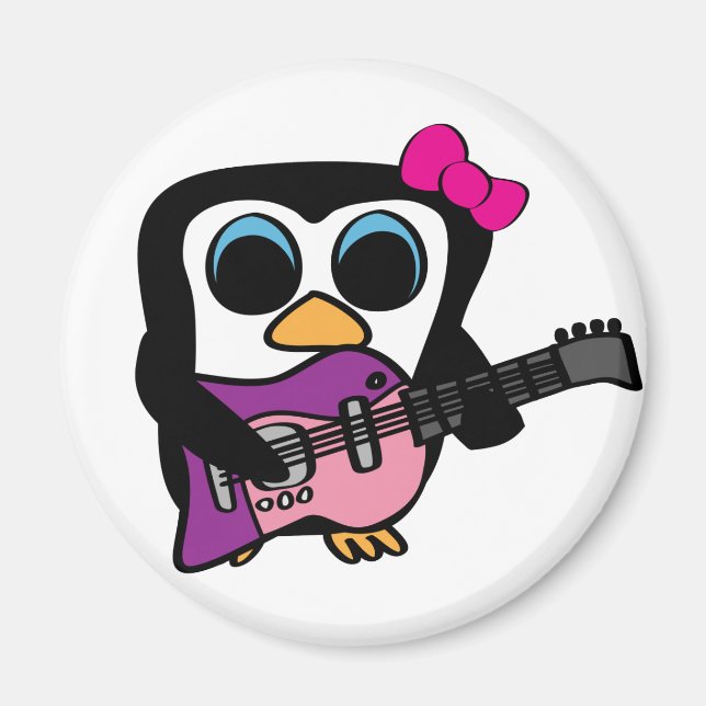 Girl Penguin with Electric Guitar Magnet (Front)