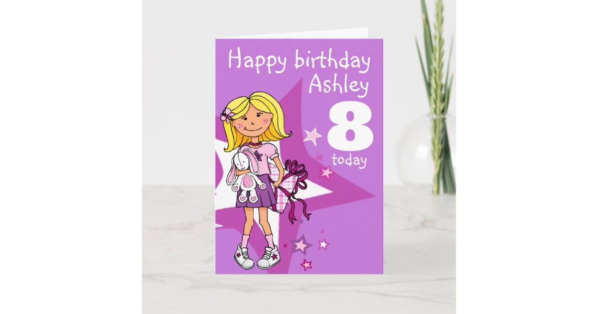 Girl personalised age 8 birthday card | Zazzle.ca