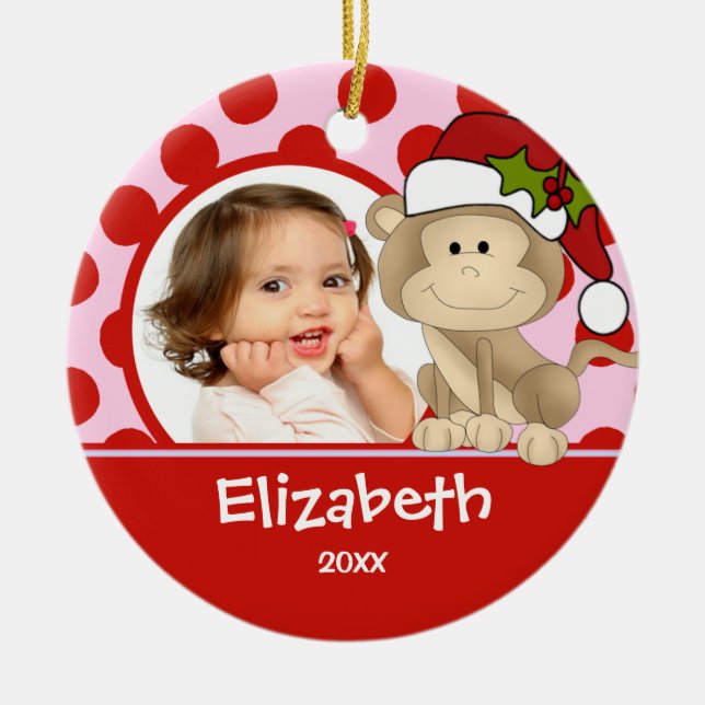 Girl Personalized Christmas Ornament Monkey (Front)