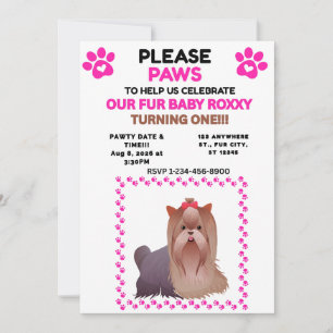GIRL PET ANIMAL PINK PAWS 5X7 FLAT BIRTHDAY ADOP INVITATION
