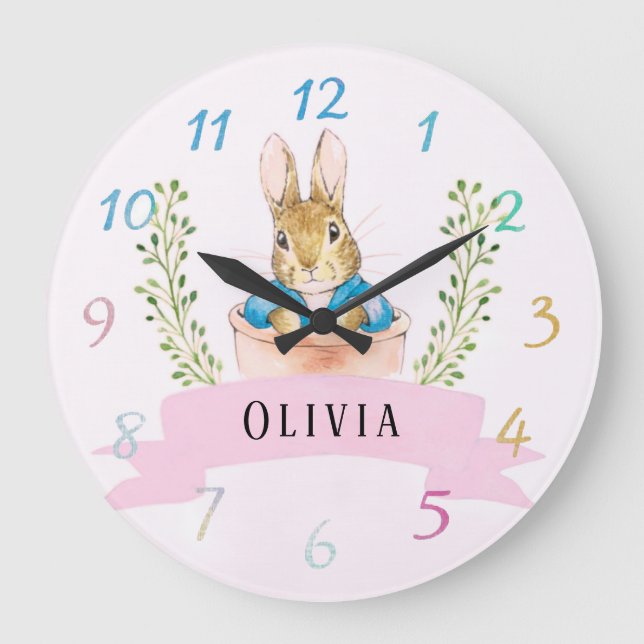 Girl Peter Rabbit Pink Custom Large Clock (Front)