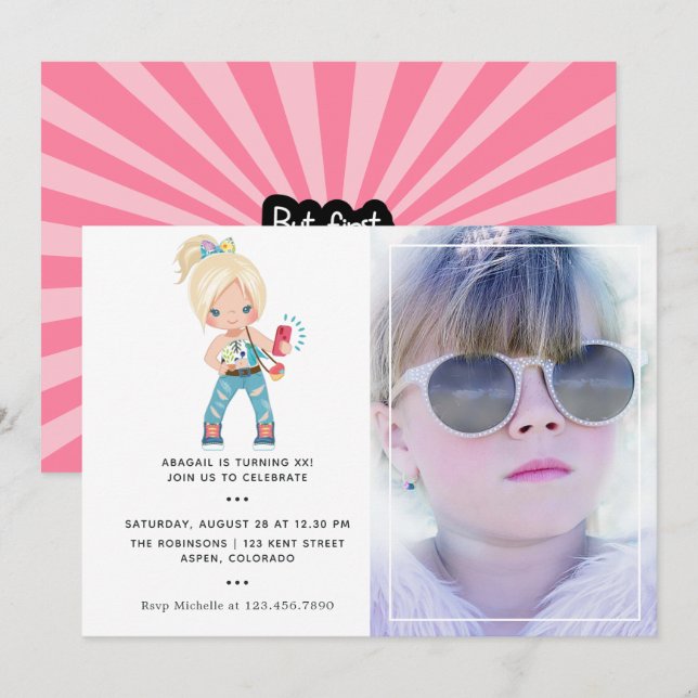 Girl Photo Booth Selfie Birthday Party Invitation (Front/Back)