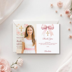 Girl photo pink bow Confirmation Thank You Card
