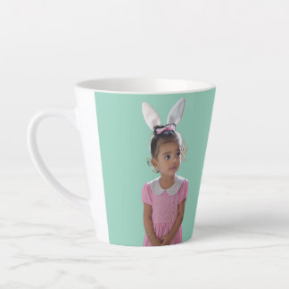 Girl Photo with Easter Bunny Ears and Name Latte Mug
