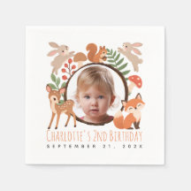 Girl Photo Woodland Animals Cute 2nd Birthday