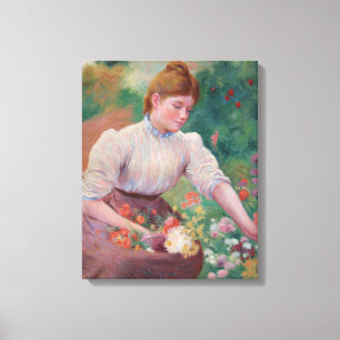 Girl Picking Flowers in a Summer Garden Canvas Print