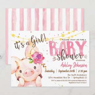 Girl Pig Baby shower ferme invitation ferme