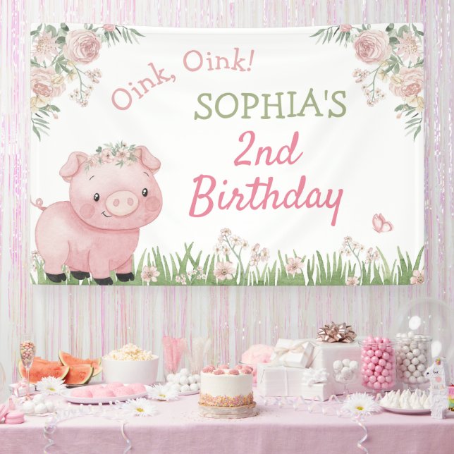 Girl Pig Party Decoration, Piggy Birthday Backdrop Banner (Party)