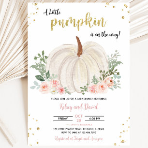 Girl Pink and Gold Pumpkin Baby Shower Invitation