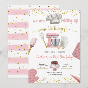 Girl Pink Baking Birthday Invitation