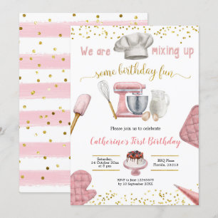 Girl Pink Baking Birthday Invitation