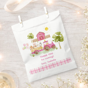 Girl pink barnyard fun farm animals birthday favour bag