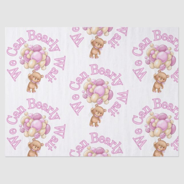 Girl Pink Bear Baby Shower Tissue Paper (Front)