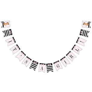 Girl Pink Black Baby Shower Bunting Flags