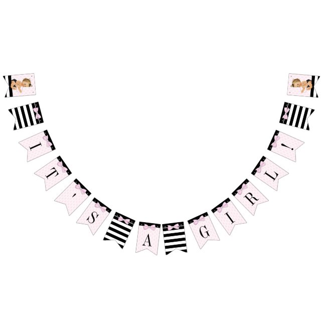 Girl Pink Black Baby Shower Bunting Flags (All)