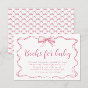 Girl Pink Bow Baby Shower Books for Baby Card