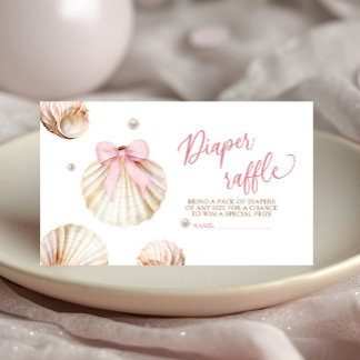 Girl Pink Bow Shell Baby Shower Diaper Raffle Enclosure Card