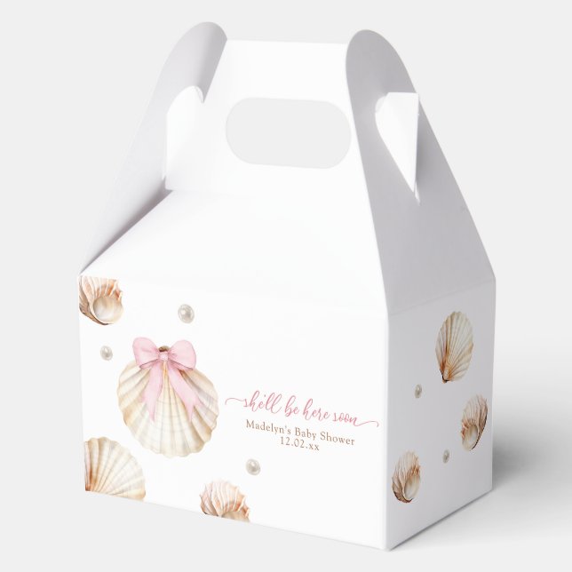 Girl Pink Bow Shell Baby Shower Favor Box (Front)