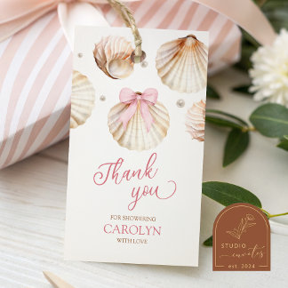Girl Pink Bow Shell Baby Shower Gift Tag
