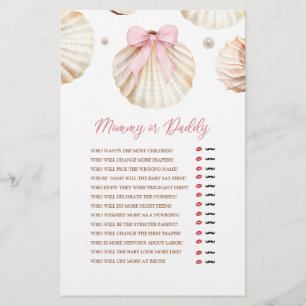 Girl Pink Bow Shell Baby Shower Mommy or Daddy