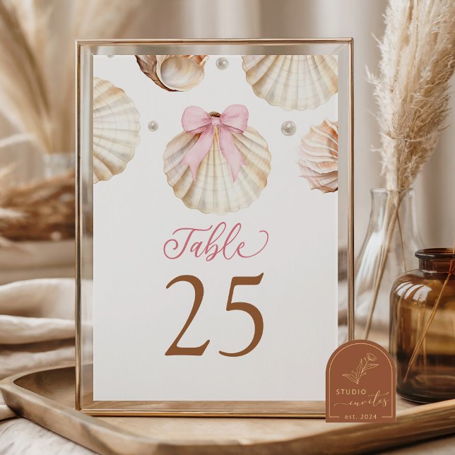 Girl Pink Bow Shell Baby Shower Table Number (Creator Uploaded)