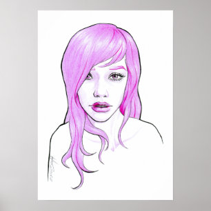 Girl pink cartoon portrait pop art Poster print