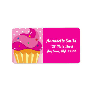 Girl Pink Cupcake Birthday Party Address Labels